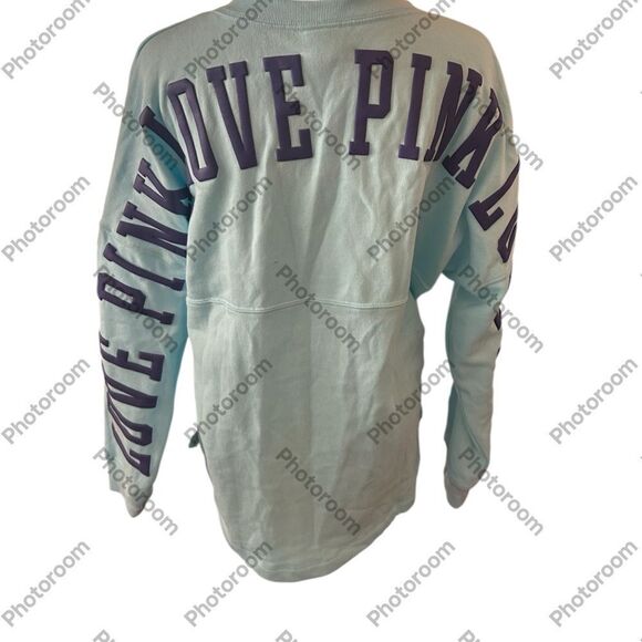 Victoria's Secret PINK Blue W/Logo Varsity Notch Sweatshirt, size XS , NWT - Picture 3 of 9